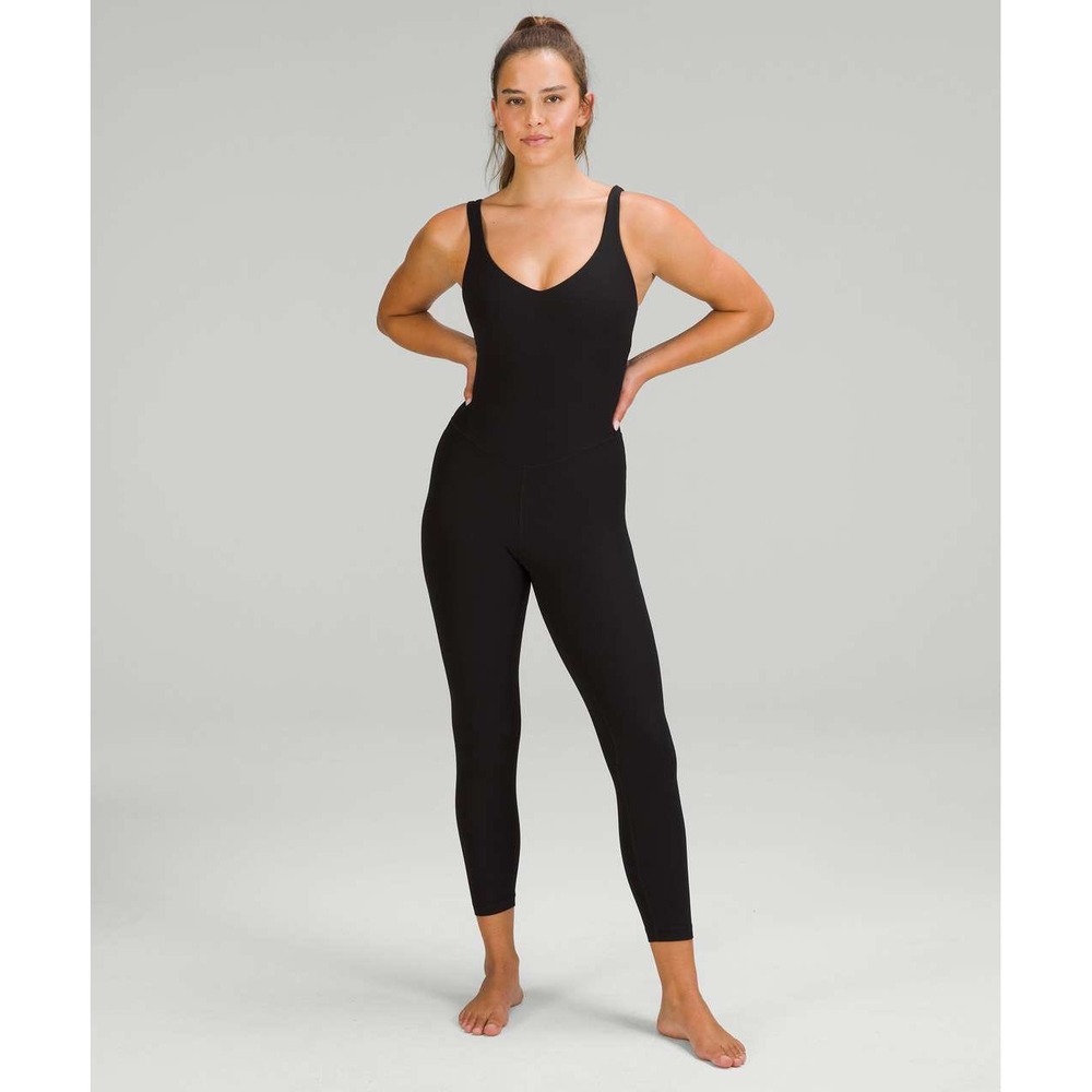 Lululemon Align Bodysuit Black Nulu Full Length V-Neck Size 14 LW1DSIS